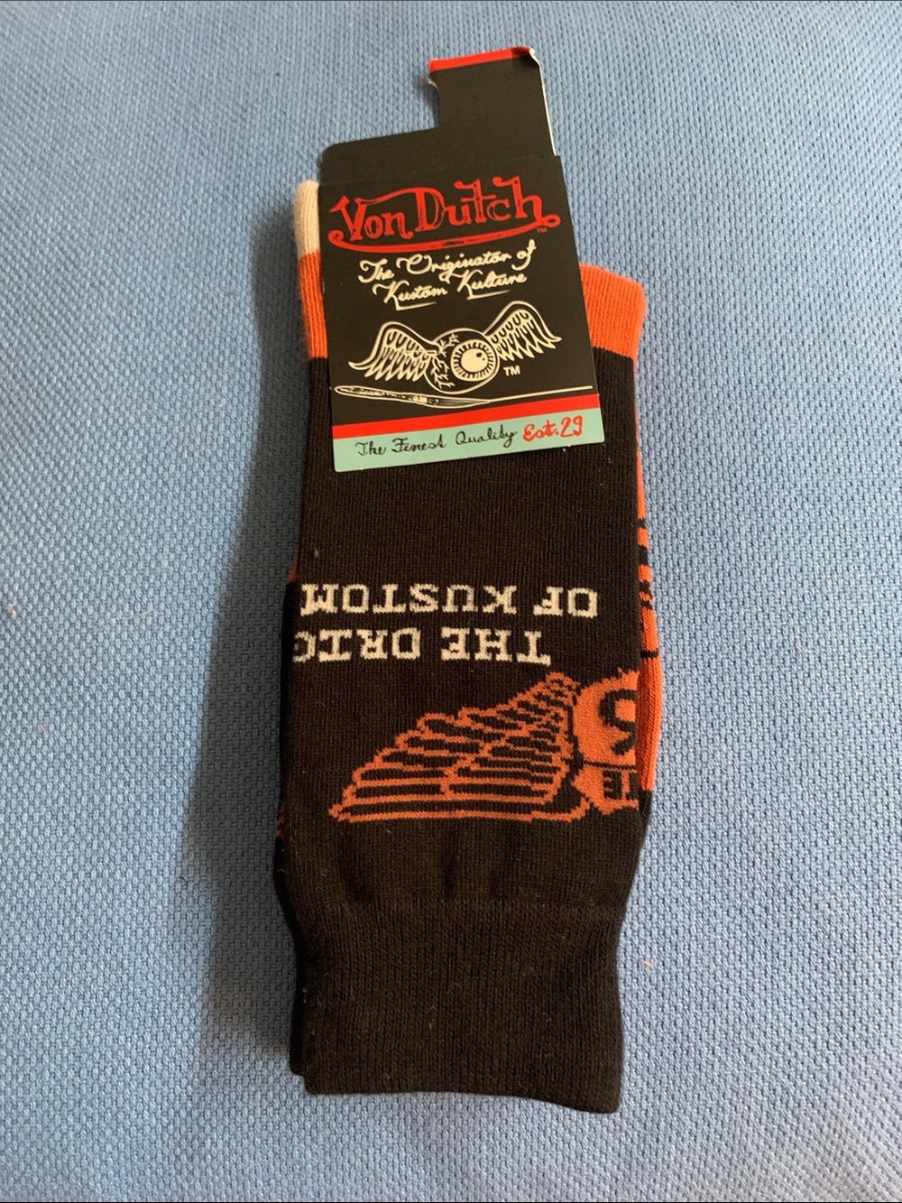 Von Dutch Black and Orange Graphic Crew Socks
